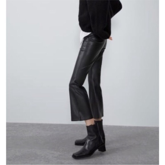 Zara Black Faux Leather High-Waisted Flare Pants Size Medium Bloggers Favorite - Picture 2 of 11